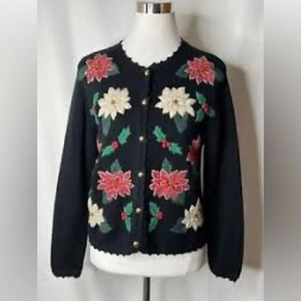 Bechamel Tis the season poinsettia cardigan sweater sz XL